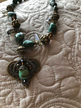 Rare Vintage “Maya “ Turquoise Statement Necklace Designer Signed 23” 5