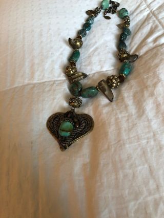 Rare Vintage “Maya “ Turquoise Statement Necklace Designer Signed 23” 7