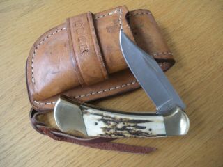 Vintage 1980/81 Buck Factory Custom Stag 112 W/ Sheath Knife