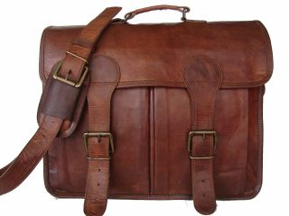 Vintage Large Brown Leather Messenger Men Briefcase Laptop Shoulder Bag
