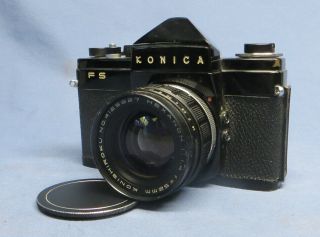 Ultra Rare Vintage Black Konica Fs 35 Mm Camera W/52mm F/1.  4 Hexanon Lens - Read