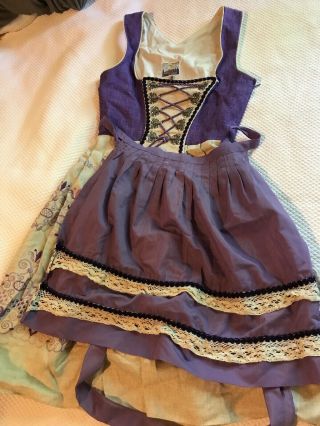 Authentic Vintage Tiroler Dirndl Chemisch Dress Purple Embroidered Oktoberfest