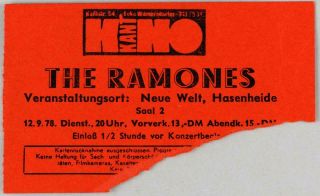 The Ramones - Rare Vintage Kant Kino,  Berlin 1978 Concert Ticket