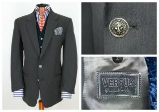 Mens Gianni Versace Versus Vintage Suit Blazer Jacket Grey Wool Size Eu52 / Uk42