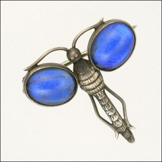 English Art Deco Small Silver Butterfly Wing Dragonfly Brooch / Pin