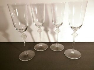 Rare Vintage Lalique Crystal Roxane (1968 -) Set Of 4 Champage Flutes 8 "