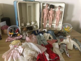 Vintage 1964 Midge And Ken Trousseau Trunk With Dolls And Accessories