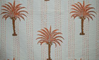 Indian Kantha Quilt Bedspreads Blanket Cotton Handmade Bedding Palm Tree Vintage 4