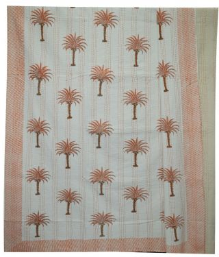 Indian Kantha Quilt Bedspreads Blanket Cotton Handmade Bedding Palm Tree Vintage 5
