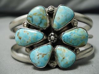 Rare Vintage Turquoise Mountain Sterling Silver Native American Bracelet Cuff