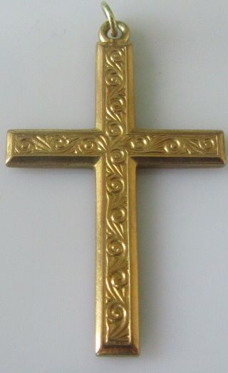 Vintage 9ct Yellow Gold Patterned Cross (2.  6g) Pendant