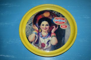 Vintage Mexican Carta Blanca Beer Tray 50th Anniversary W/ Pinup 1940