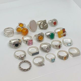 W&m.  925 Sterling Silver (116.  2g) Assorted Gemstone Of 20 Rings