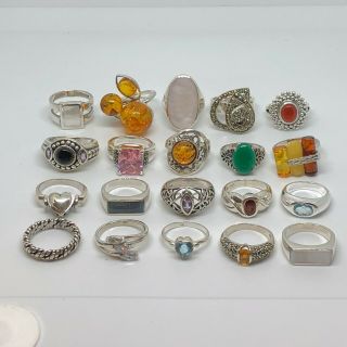 W&M.  925 Sterling Silver (116.  2g) Assorted Gemstone Of 20 Rings 2