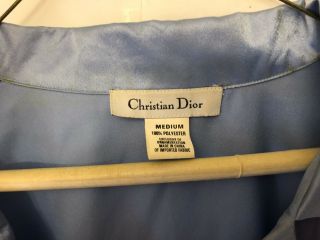 Christian Dior Women ' s Blue Satin Silky Pajama Set Vintage Medium Shirt & Pants 4