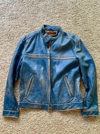 Vintage Leather Cafe Racer Jacket Rare Blue Color