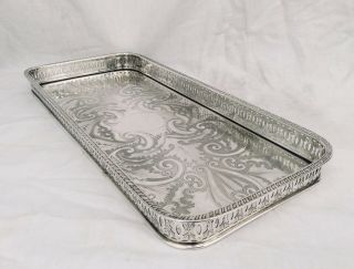 Falstaff 16.  5” Antique Chased Silver Plated Cocktail Gallery Tray C1920