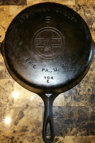 Antique Vintage Griswold Cast Iron Skillet 8 704 E 704e Frying Pan Block Logo