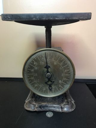 Vintage Scale.  24lb Black Pelouze Family Scale.  With Copper Faceplate