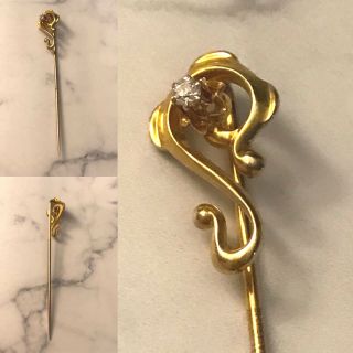 Antique Vintage Art Deco With Diamond 14k 2.  25  Stick Pin