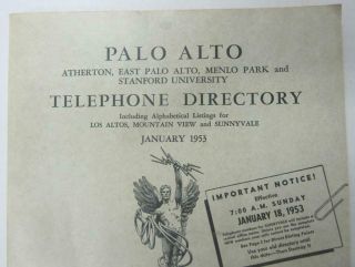 PALO ALTO PACIFIC TELEPHONE YELLOW PAGES DIRECTORY BOOK 1953 VINTAGE PHONE RARE 3