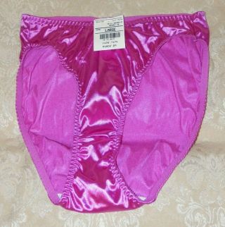 Vintage Adonna Shiny Nylon Panties Sz Large Glossy Berry High Cut Bikini Nwt