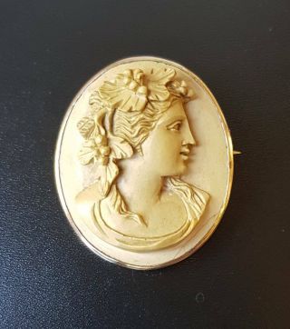 Antique Victorian Italian Lava Cameo Brooch 9ct Gold Pin