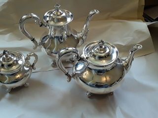 Vintage Reed & Barton Regent 5600 3 Pc Silverplate Tea Set Teapots & Sugar Pot