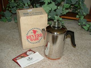 Vintage Nos Revere Ware Copper Clad 8 Cup Coffee Percolator No.  1518 Rare