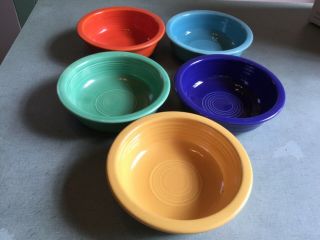 Vintage Fiesta Yellow,  Turquoise,  Cobalt,  Green,  Red 5 1/2 Inch Bowls