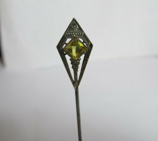 Antique 18k Solid Gold Stick Pin With Yellow Topaz
