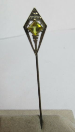 ANTIQUE 18K SOLID GOLD STICK PIN WITH YELLOW TOPAZ 3