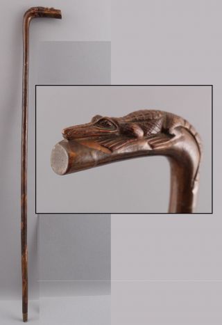 Antique Hand Carved Wood Branch,  Folk Art Alligator,  Walking Stick Cane