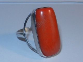 Rare Very Big Stone Coral Natural Sterling 925 Silver Ring Size 10