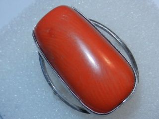 Rare Very big stone coral natural Sterling 925 silver ring size 10 2