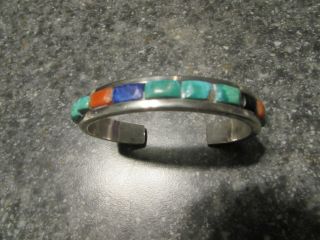 Vintage Zuni Sterling Silver & Gorgeous Raised Blue Turquoise Inlay Bracelet