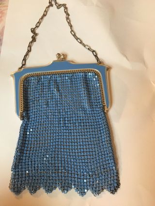 Vintage Whiting & Davis Mesh & Blue Enamel Flapper Metal Purse