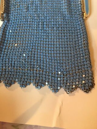 VINTAGE WHITING & DAVIS MESH & BLUE ENAMEL FLAPPER METAL PURSE 3