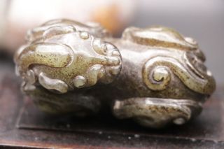 Chinese Vintage Sinkiang Jade wallowing Lucky Beast Jian Yuan Totem Carving 187G 2