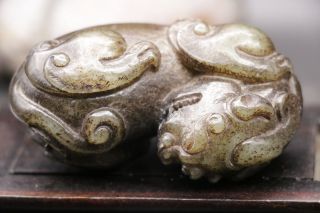 Chinese Vintage Sinkiang Jade wallowing Lucky Beast Jian Yuan Totem Carving 187G 3
