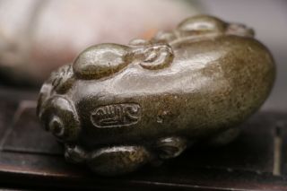 Chinese Vintage Sinkiang Jade wallowing Lucky Beast Jian Yuan Totem Carving 187G 5
