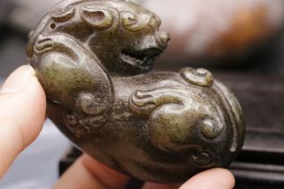 Chinese Vintage Sinkiang Jade wallowing Lucky Beast Jian Yuan Totem Carving 187G 6