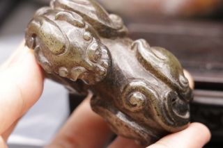 Chinese Vintage Sinkiang Jade wallowing Lucky Beast Jian Yuan Totem Carving 187G 8