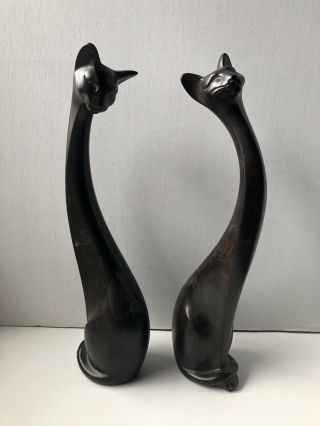 Vintage Freeman Mcfarlin Black Siamese Cat Pair Tall Mcm Modernist Art Pottery