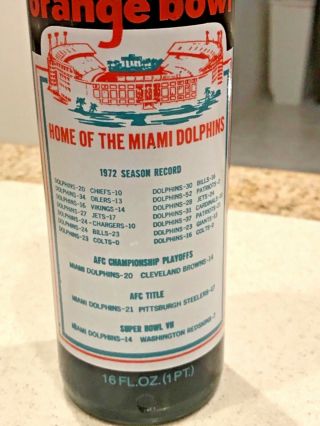 Vintage Dr.  Pepper 1972 Miami Dolphins Orange Bowl Souvenir Bottle Full 2