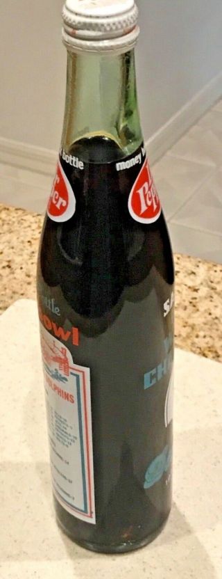 Vintage Dr.  Pepper 1972 Miami Dolphins Orange Bowl Souvenir Bottle Full 7