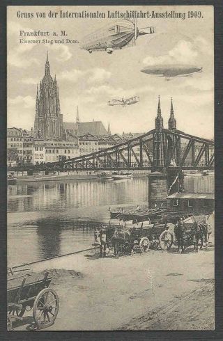 Date 1909 Ppc Vintage Frankfurt Germany Greetings From Intl Air Show See Info