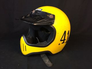 Vintage 1975 Simpson Helmet M50 Yellow Not Bell Moto 3 Moto X Fox Stickers 7 1/8