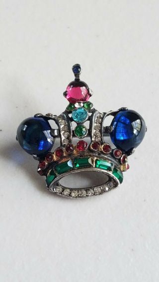 Vintage AUTHENTIC Trifari Alfred Philippe Sterling Silver Crown Brooch 3