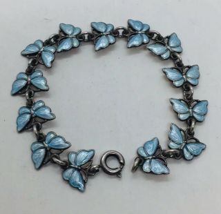 Volmer Bahner Denmark Vintage Sterling Silver Blue Enamel Butterfly Bracelet